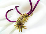 Maroon Kumihimo Necklace with Bronze Feather