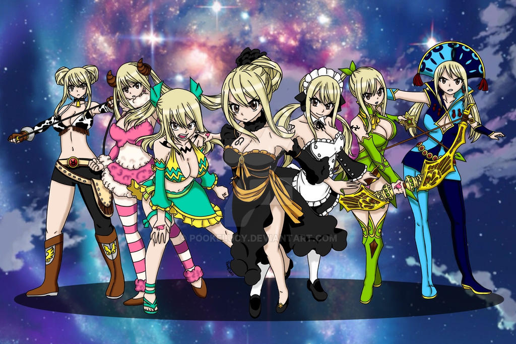 fairy tail lucy all star dresses So we have seen Lucy use 10 Stardress outfits except for 2, of which are still under Yukino possession. Pieces and Libra are the only 2 that we have never seen. Will