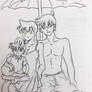 Conan, Ran, and Shinichi at the beach