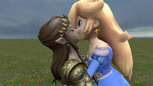 Zelda and Rosalina kissing