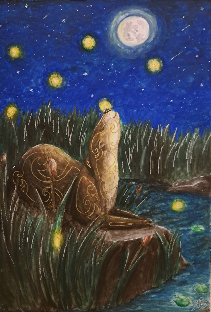 Otter and fireflies by MoonHowlVibrations on DeviantArt
