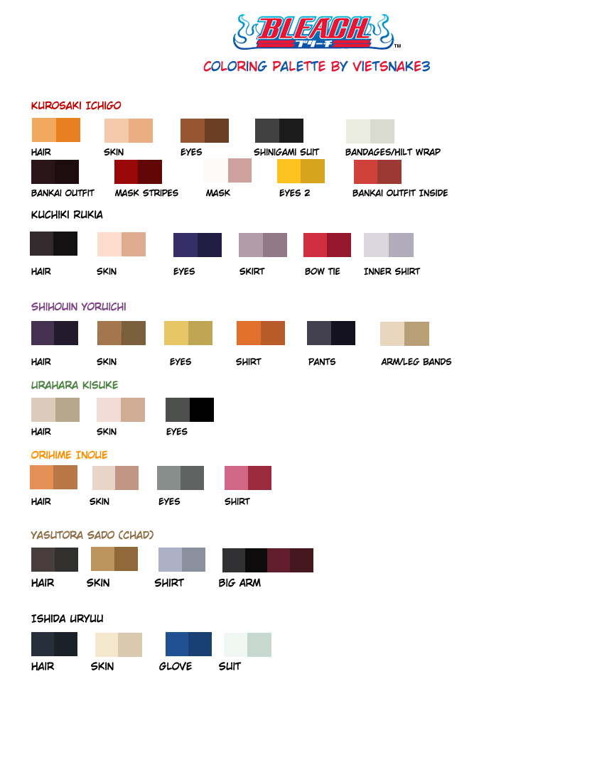 Bleach Coloring Palette Pt. I