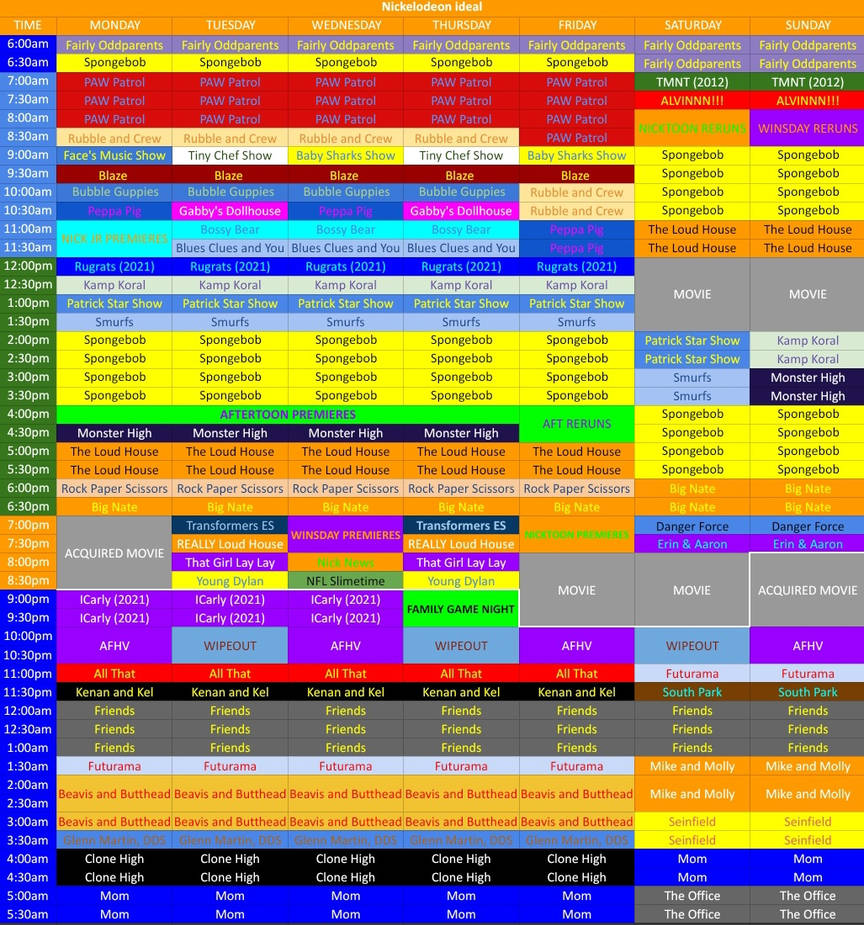 Nickelodeon Ideal Schedule Nickelodeon Ideal Schedule