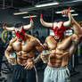 Hot jocks transform into bulls while working out i
