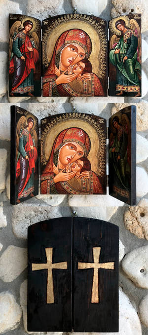 Triptych, Icon on Wood, 25x41 cm