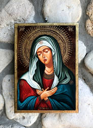 Mary - grieving, Icon on Wood, 25x18 cm
