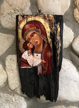 Theotokos and Child, Icon on very old Wood