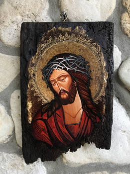 Christ, Icon on old Wood with Gold Leaf