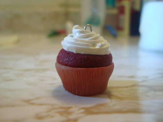 Red Velvet Cupcake with Frosting Clay Charm
