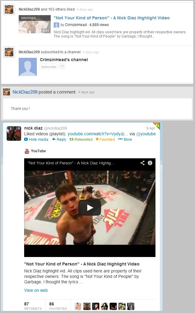 Nick Diaz liked my video :D