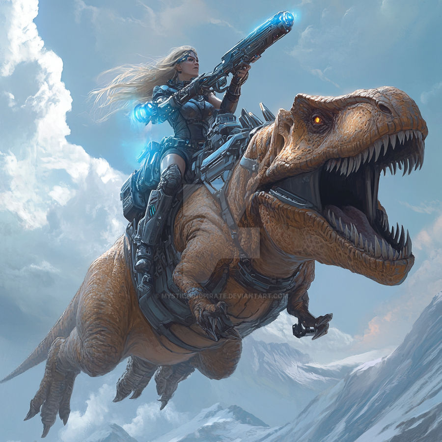 Human Riding Rex Beautiful warrior woman riding a t-rex by mysticmindpirate on DeviantArt