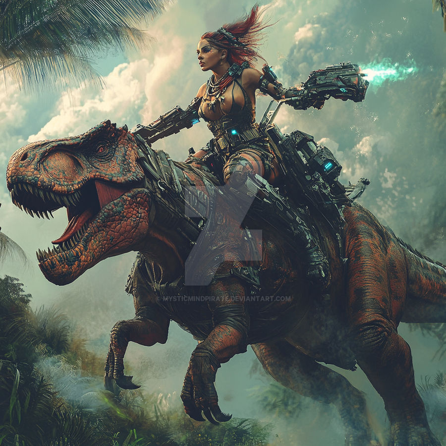 Human Riding Rex Beautiful warrior woman riding a t-rex by mysticmindpirate on DeviantArt