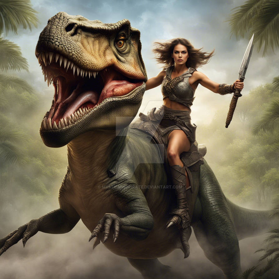 Human Riding Rex Beautiful warrior woman riding a t-rex by mysticmindpirate on DeviantArt