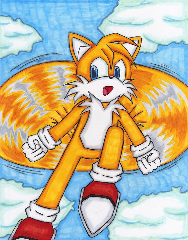 Tails, flying though the Sky