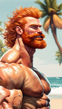 Create a big buff fit muscular hairy man, ginger h