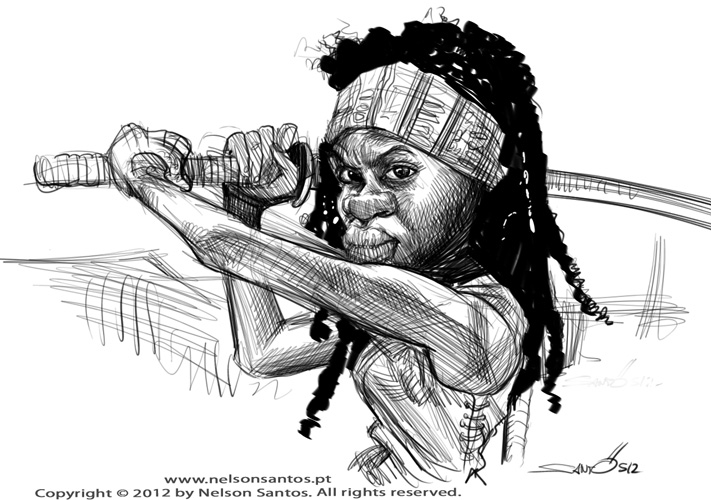 Walking Dead Michonne caricature sketch