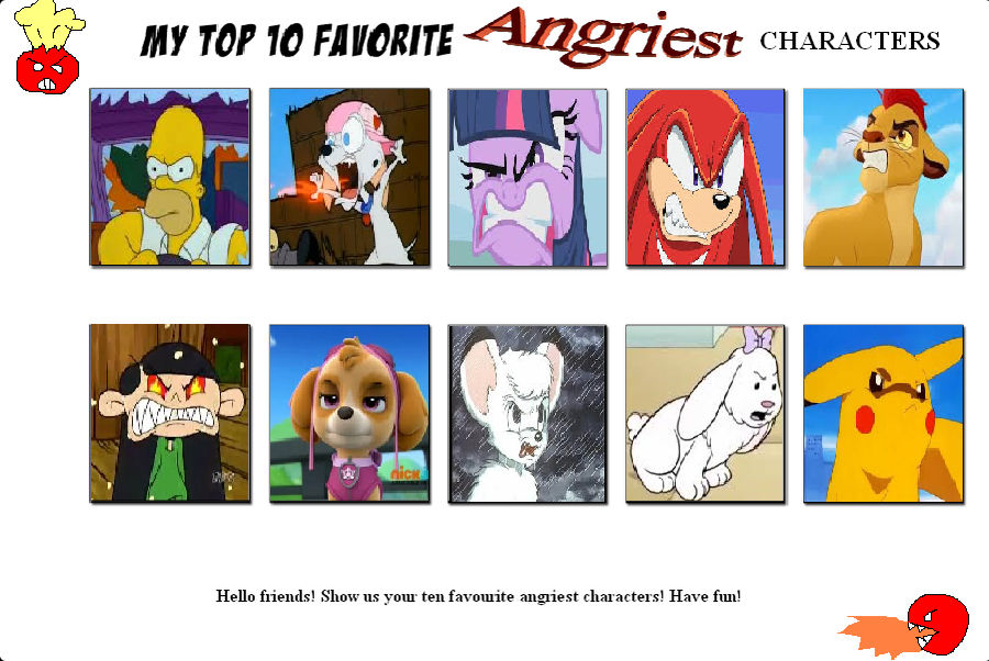 My top ten angry characters by DaniellePuppyAllStar on DeviantArt
