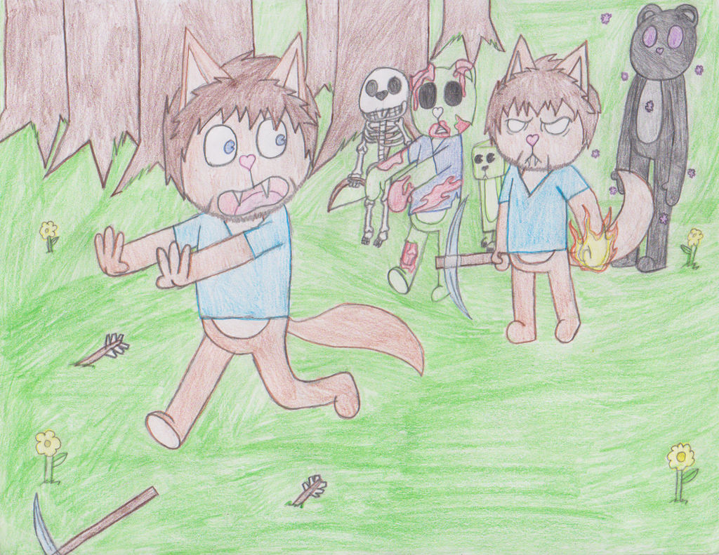 HTF - Steve Running From Herobrine (Colored) by Aniloonys on DeviantArt