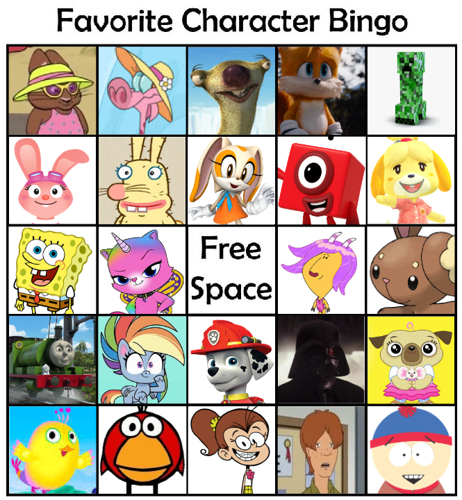 Favorite Character Bingo Template Favorite Character Bingo Template