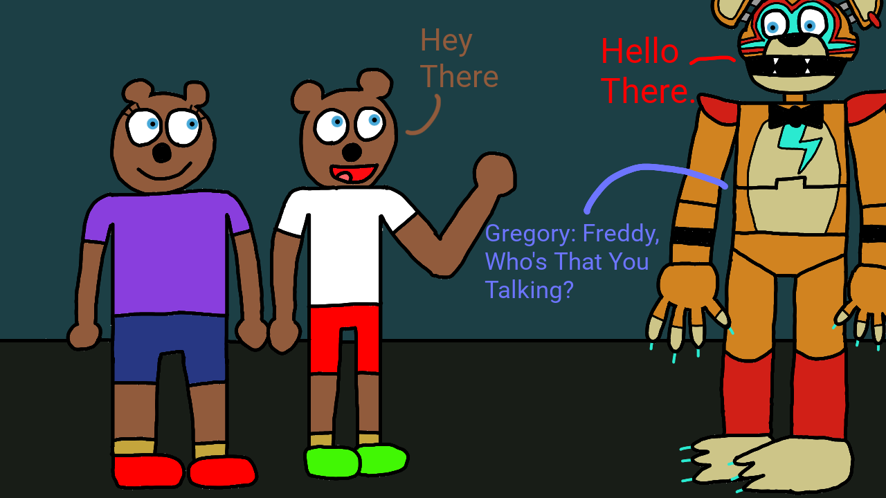 freddy fazbear, glamrock freddy, and gregory (five nights at freddy's and 1  more) drawn by fullbban_g