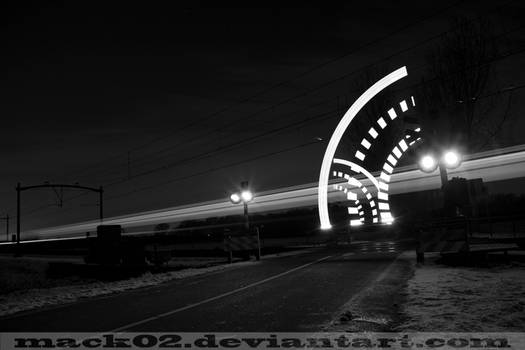 train crossing b+w