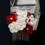 Crimson Red and White Sakura Blossoms Kanzashi 154