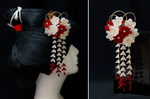 Crimson Red and White Plum Blossoms Kanzashi 156 by japanesesilkflowers