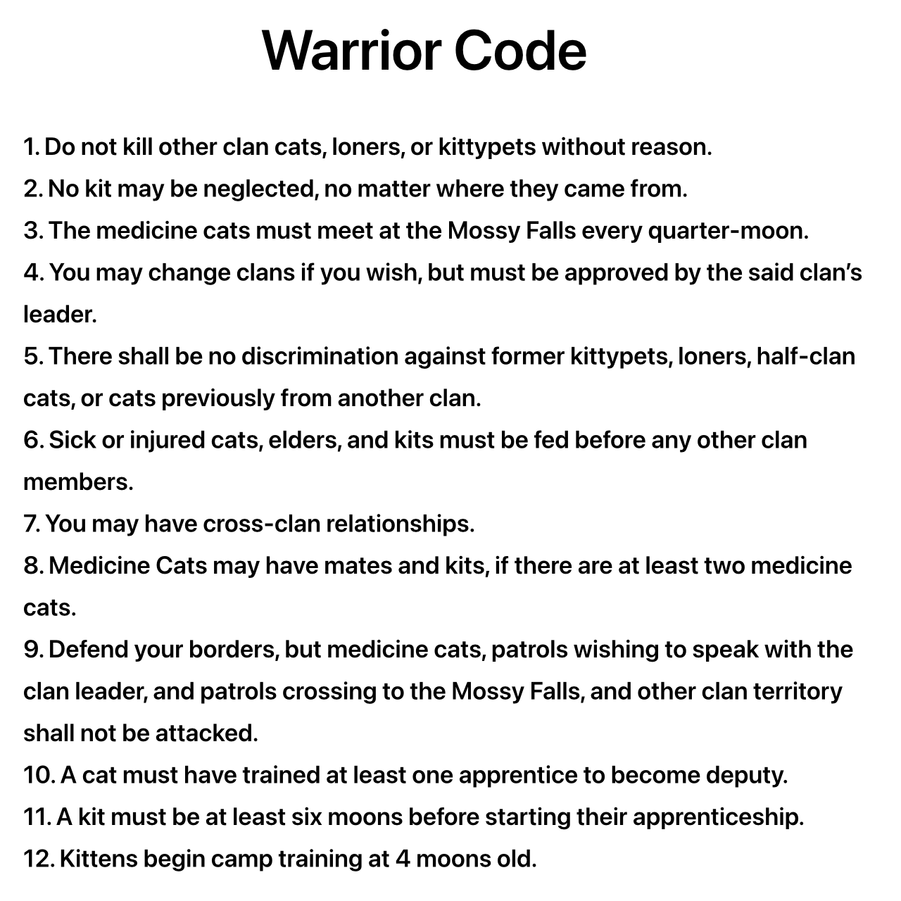 Updated Warrior Code for custom clans! by L3afP00Lxx on DeviantArt