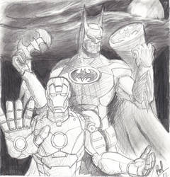 Ironman and Batman: original drawing.