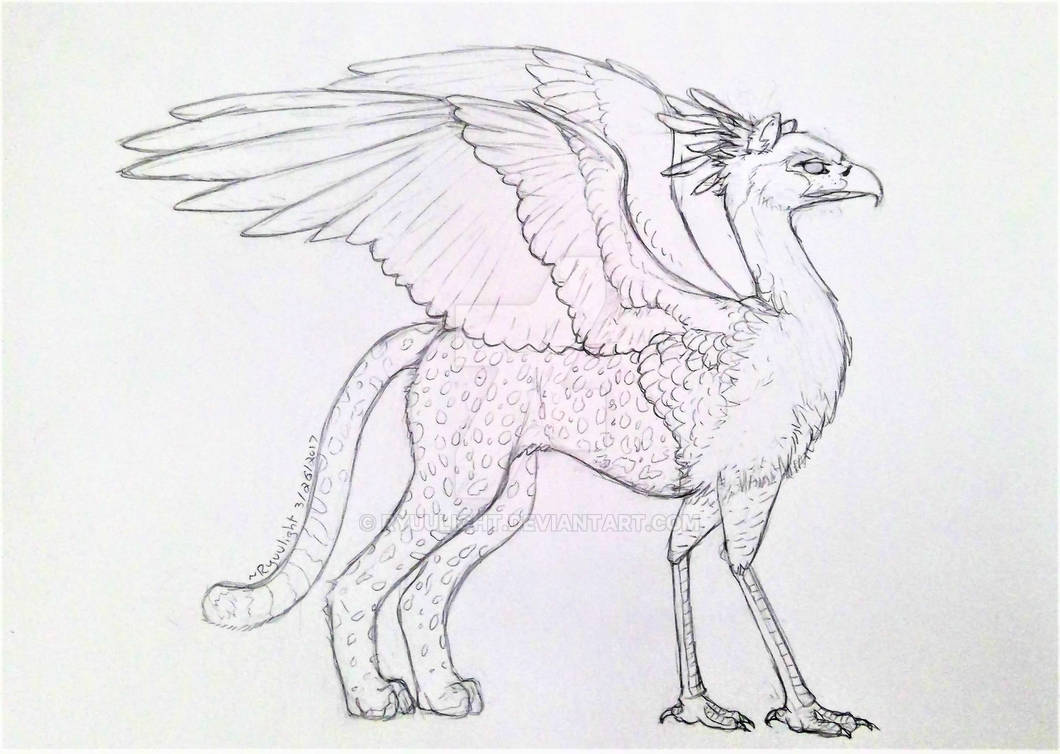 Secretary Bird-Cheetah Griffin +Pencil Lineart+