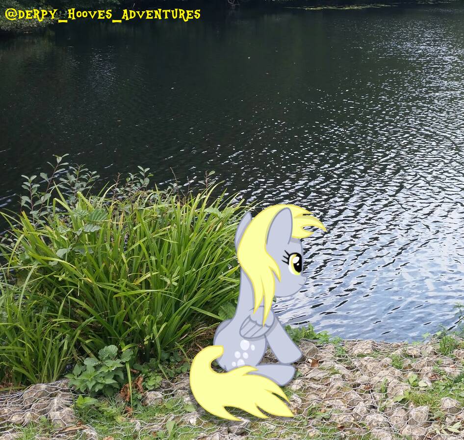 Derpy sitting by the lake by derpyhoovesadventure on DeviantArt