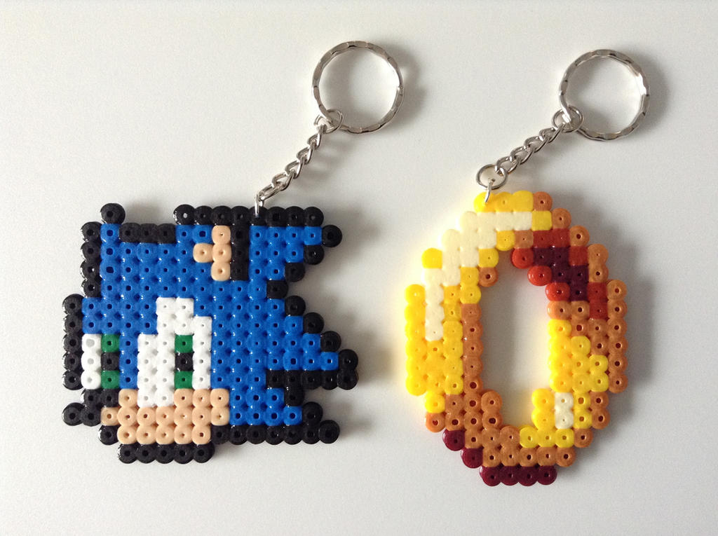 Hama Key Rings Sonic and a Ring- Hama Bead Keyrings by Dogtorwho on DeviantArt