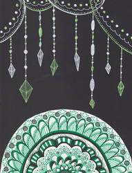 Green, Black and White Mandala