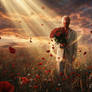 Surreal Cosmic Love Faceless Man with Roses