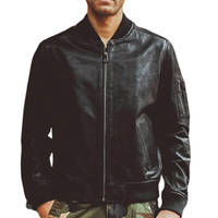 Get a Cheapest Black Leather Bomber Jacket on Sale