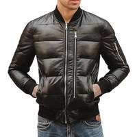 Shine Black Leather Puffer Jacket