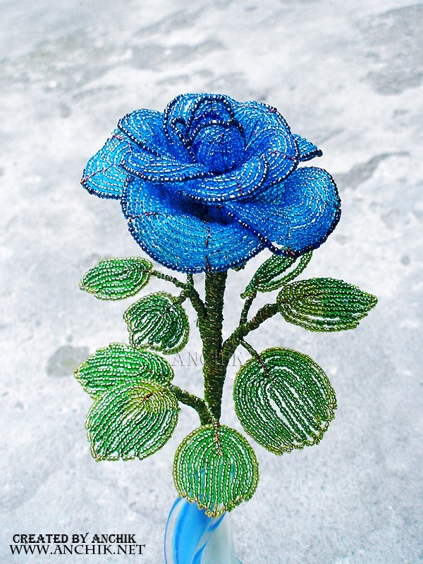 Blue beaded rose