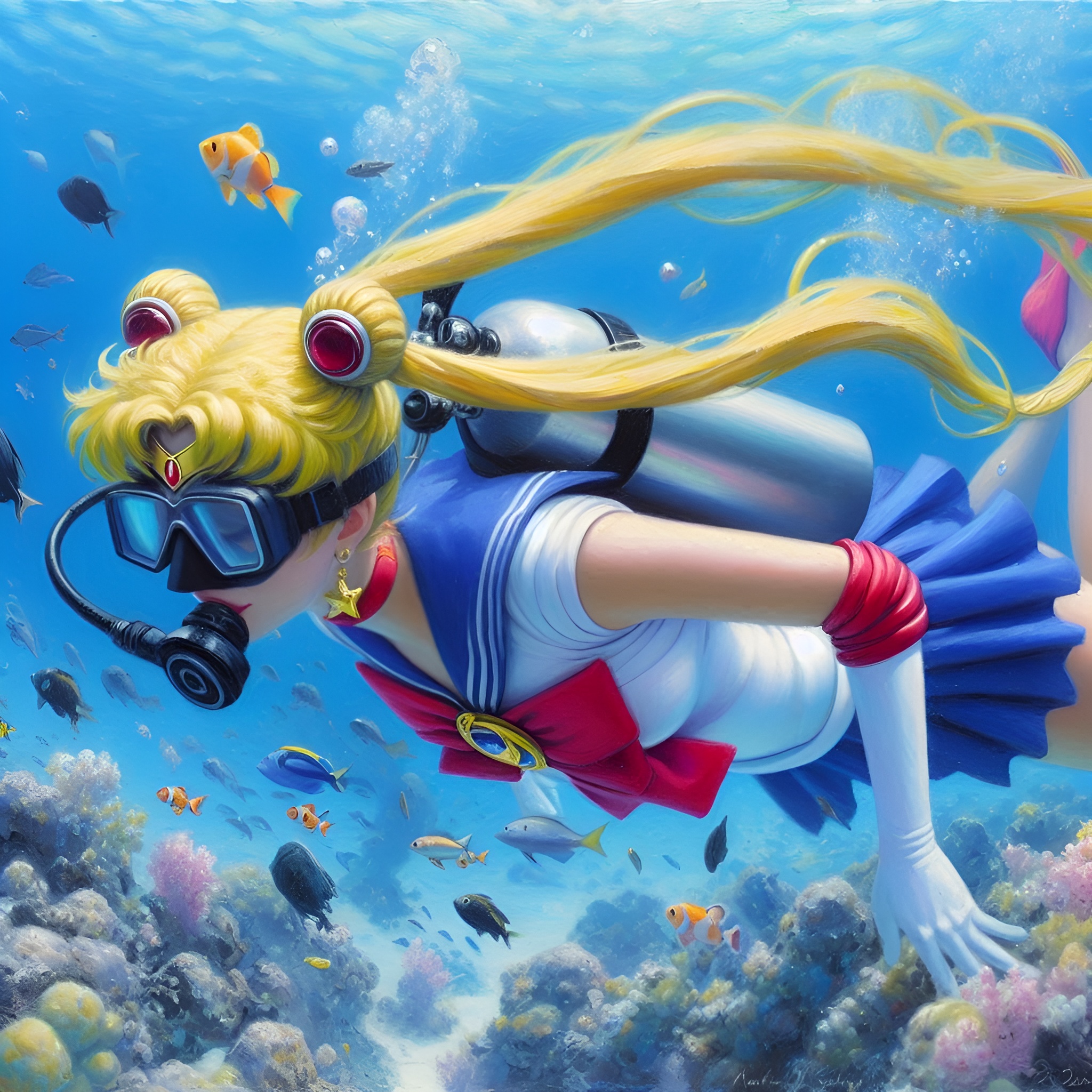 Sailor Moon As A Scuba Diver Oil Painting by ScottishFlag84 on DeviantArt