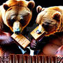 Two bears eat delicious chocolate