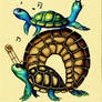 A turtle plays a song on a snail horn 
