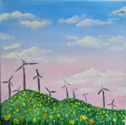 Wind, cloud, grass and windmills