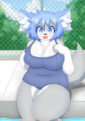 Furry Dog girl wearing a school swimsuit