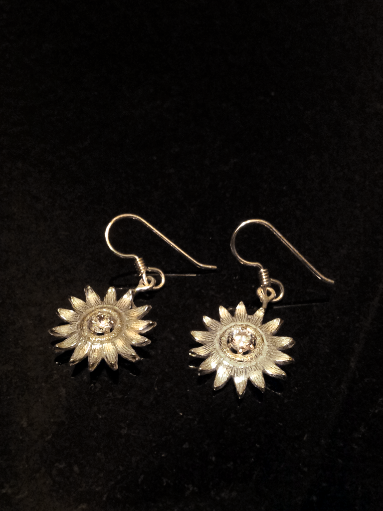 Silver Sunflower Earrings