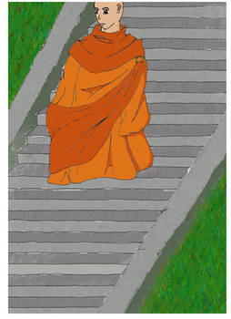 Monk on the stairs