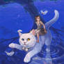 Riding a white cat