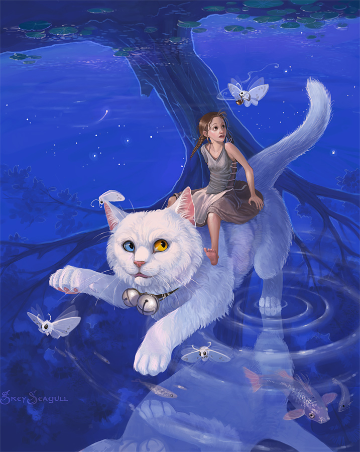 Riding a white cat