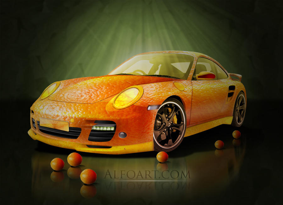 Orange Porsche. Fruit Skin.