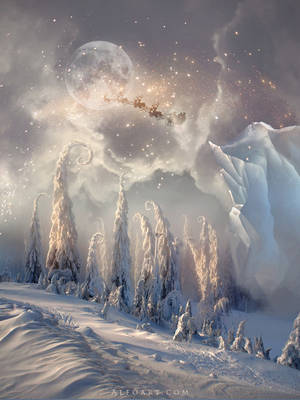 Christmas Night. Magic scene with flying Santa by AlexandraF