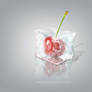 Ice Cube with cherry inside. 3D effect.