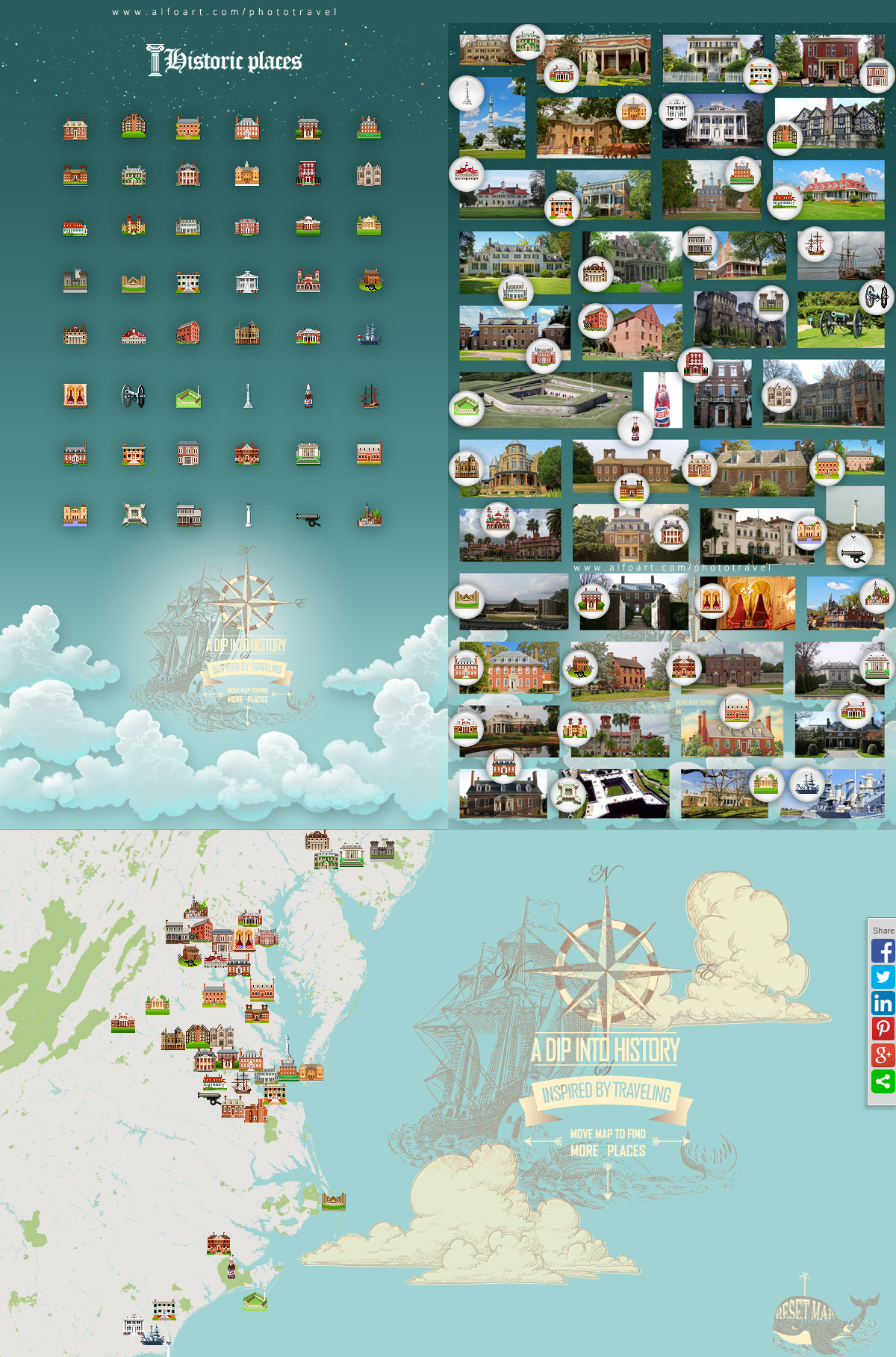 Historic places map icons.